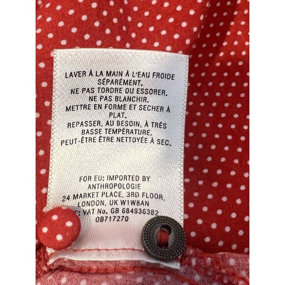 Anthropologie Maeve Shirt Small Blouse Polka Dot Matilda Red Long Sleeve - Picture 13 of 13